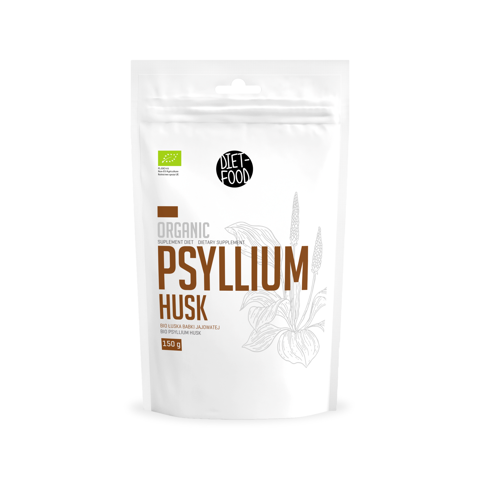 Био Индийски живовляк (хуск) 150г - DIET FOOD опаковка, органични хранителни добавки, висококачествени фибри