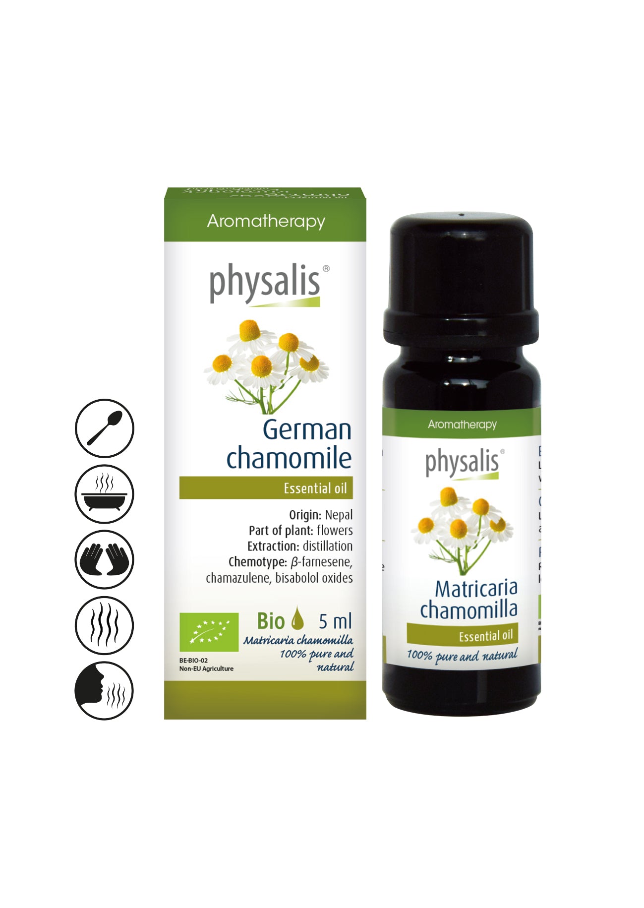 Био етерично масло от лайка 5 мл - Physalis, успокояване, грижа за кожата, инсектицид, произход Непал, немска лайка