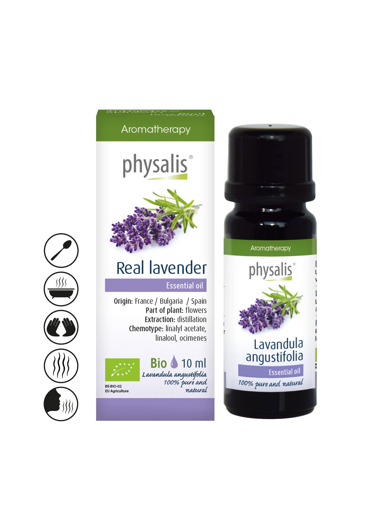 Био етерично масло от Лавандула 10мл - Physalis, релаксация, успокояващ аромат, грижа за кожата, естествен инсектицид, сладък и цветен аромат.